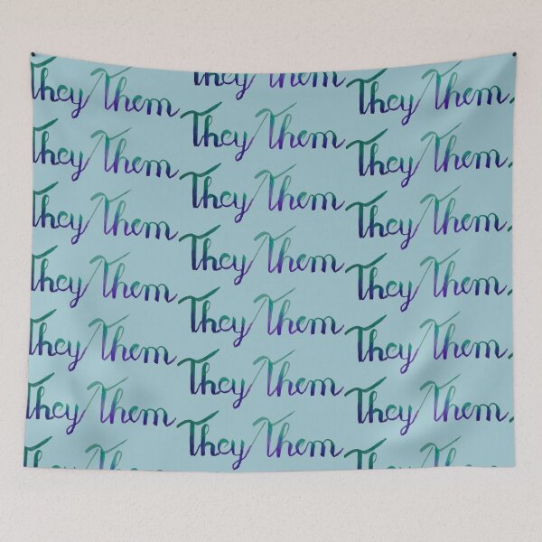 Item preview, They/them in hand lettered gradient designed and sold by Melindrea.