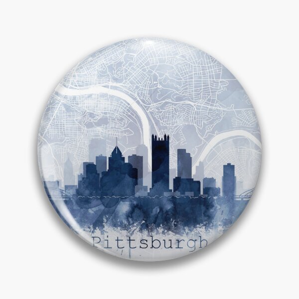 Item preview, Pittsburgh Skyline & Map Watercolor Navy Blue, Print by Zouzounio Art designed and sold by zouzounioart.