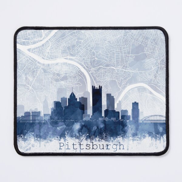 Item preview, Pittsburgh Skyline & Map Watercolor Navy Blue, Print by Zouzounio Art designed and sold by zouzounioart.