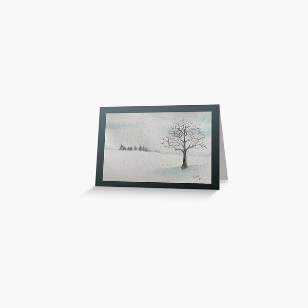 Original Watercolor Winter Landscape Tree by Dee Greeting Card