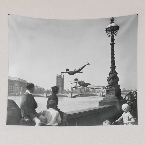 Item preview, Diving in the River Thames, Vintage Black and White Art designed and sold by modernretro.