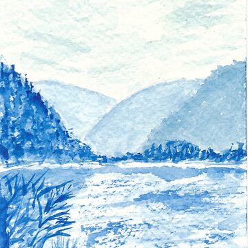 Artwork thumbnail, Monochrome lakeview in shades of blue by Melindrea