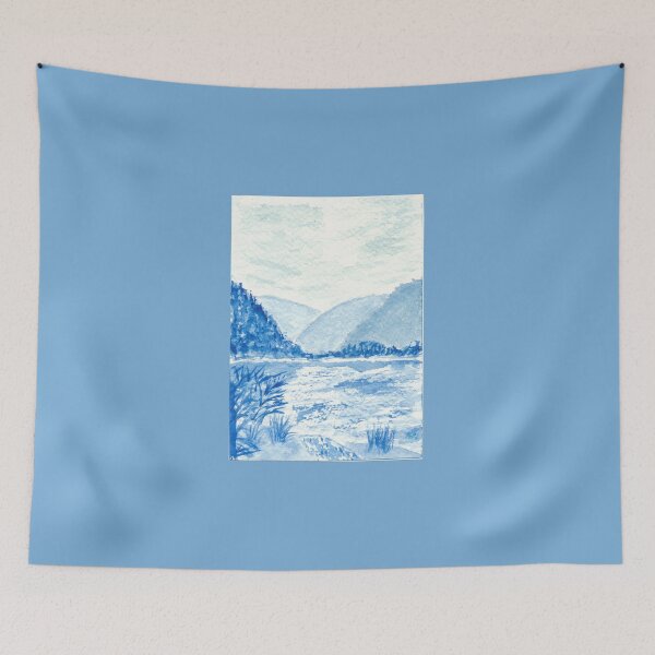 Item preview, Monochrome lakeview in shades of blue designed and sold by Melindrea.