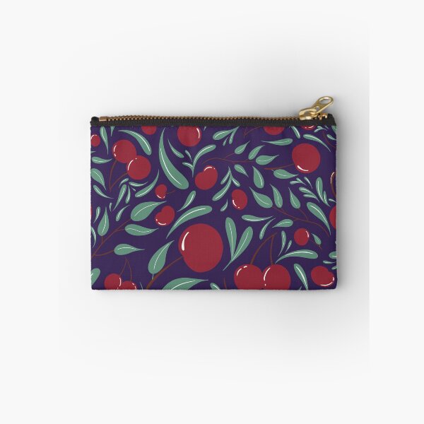 Item preview, Cereza roja y hoja sobre fondo de violetas designed and sold by Deviarty.