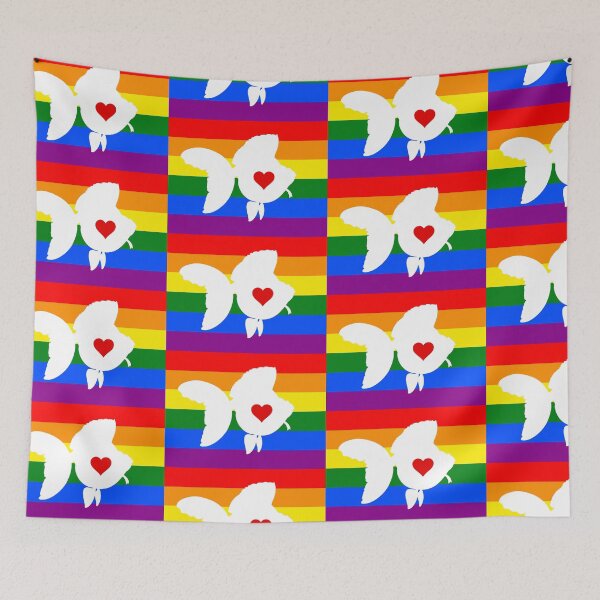 Item preview, Goldfish Ryukin - Pride Flag Silhouette Heart designed and sold by Puddmuppy.