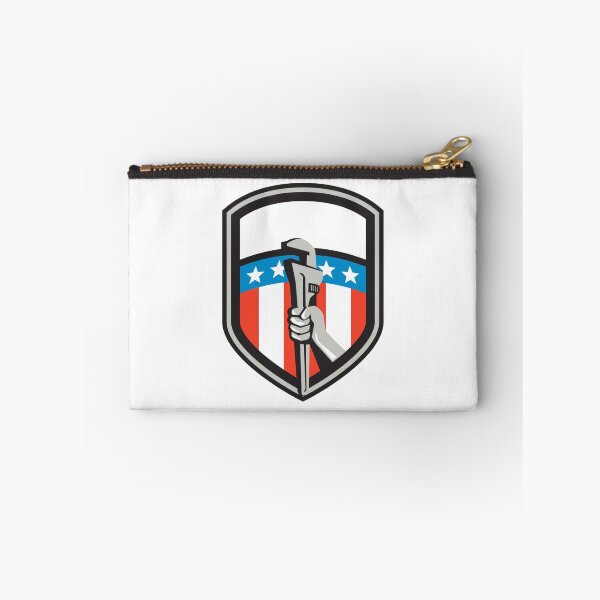 Item preview, Plumber Hand Pipe Wrench USA Flag Shield Retro designed and sold by patrimonio.