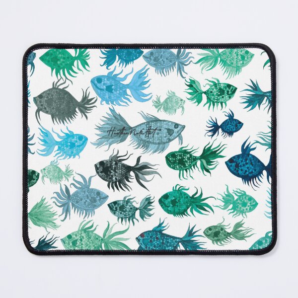 Item preview, Blue Green Watercolor Fish Pattern - White Background designed and sold by HeatherNafeArt.