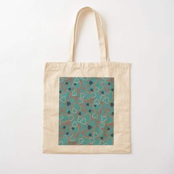 Teal n Orange Heart Pattern Cotton Tote Bag
