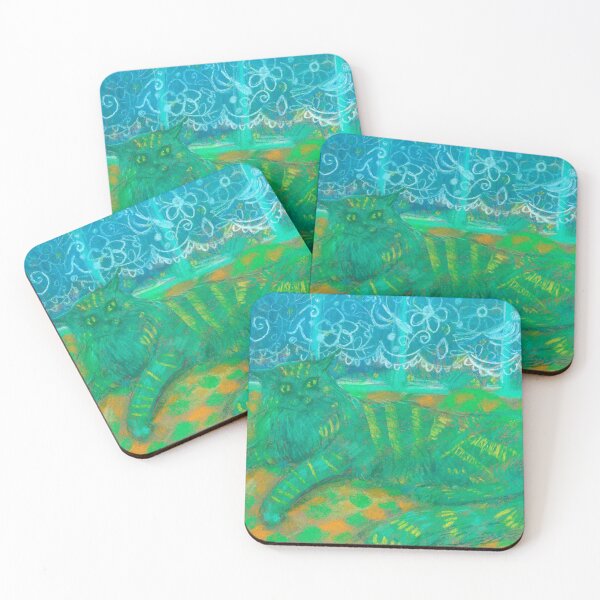 Item preview, Turquoise Cat, Bizarre Animal Pastel Painting designed and sold by Julia Khoroshikh.
