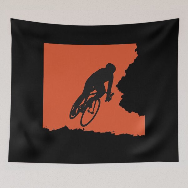 Item preview, Bikerider rides the bicycle, black silhuette on orange background designed and sold by marina63.