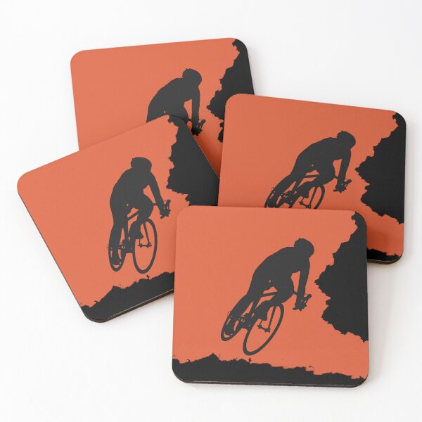 Item preview, Bikerider rides the bicycle, black silhuette on orange background designed and sold by marina63.