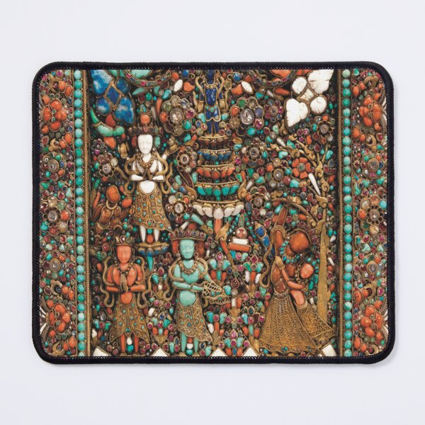 Item preview, The Birth of Buddha Detailed Gemstone Mosaic with Turquoise Coral Lapis and Bone designed and sold by BadassBazaar.