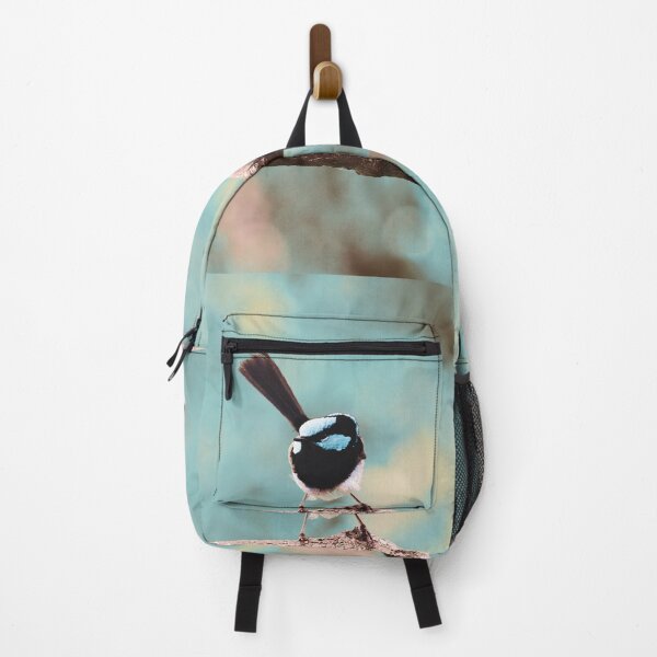 Item preview, Happy Bird Superb Fairy Wren, Blue Bird in a Tree with blue background designed and sold by mariagram17.
