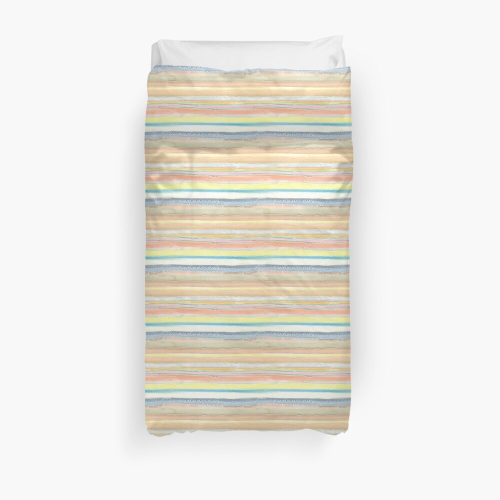 "Scribbled Stripes, hand painted watercolour " Duvet Cover by wiccked