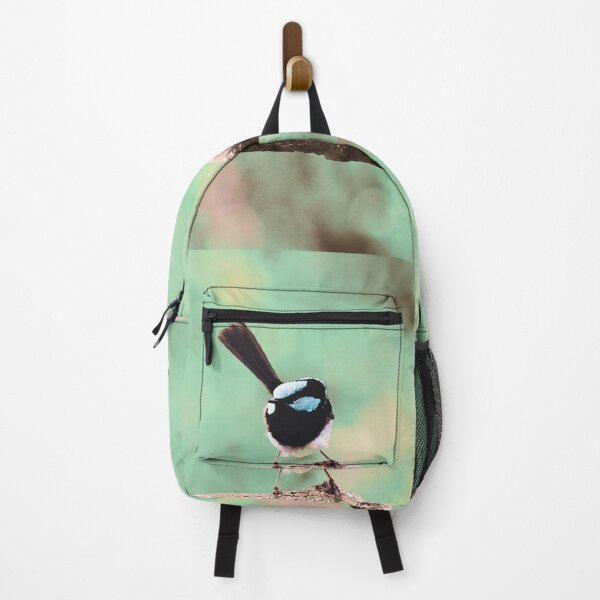 Item preview, Happy Bird Superb Fairy Wren, Blue Bird in a Tree with minty green background designed and sold by mariagram17.