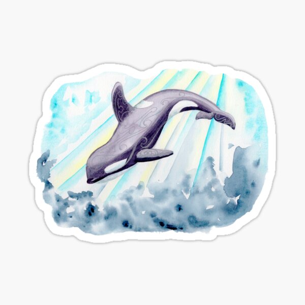 Orca diving through sunbeams in the ocean Sticker