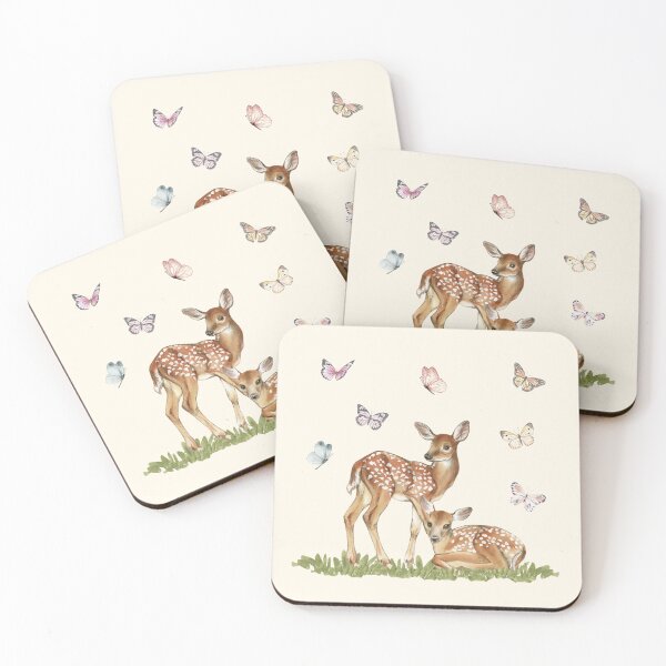 Item preview, Fawns and Butterflies - Woodland Deer Watercolor Art designed and sold by SeasonsChange-.