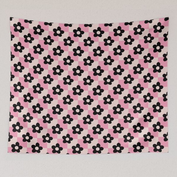 Item preview, Pink and Black Flower Checkers designed and sold by GillianMeilin.