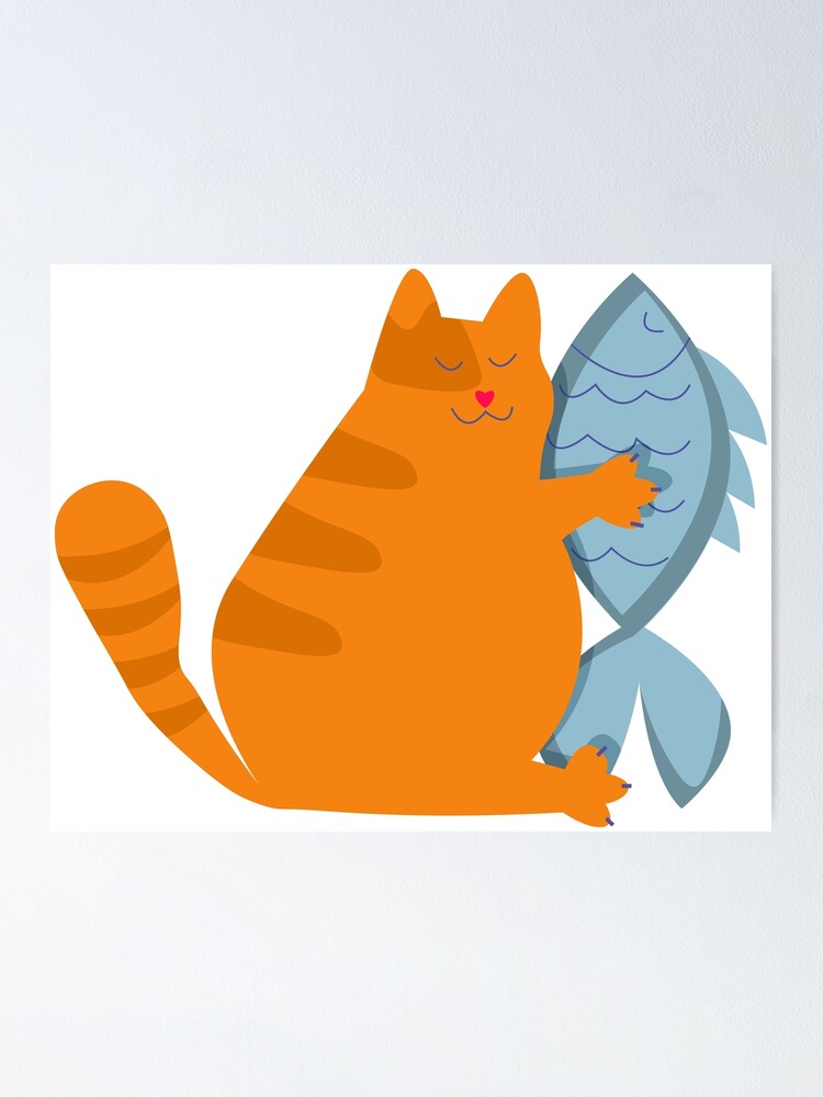 "Chonk cat and fish" Poster for Sale by CutieBlue Redbubble