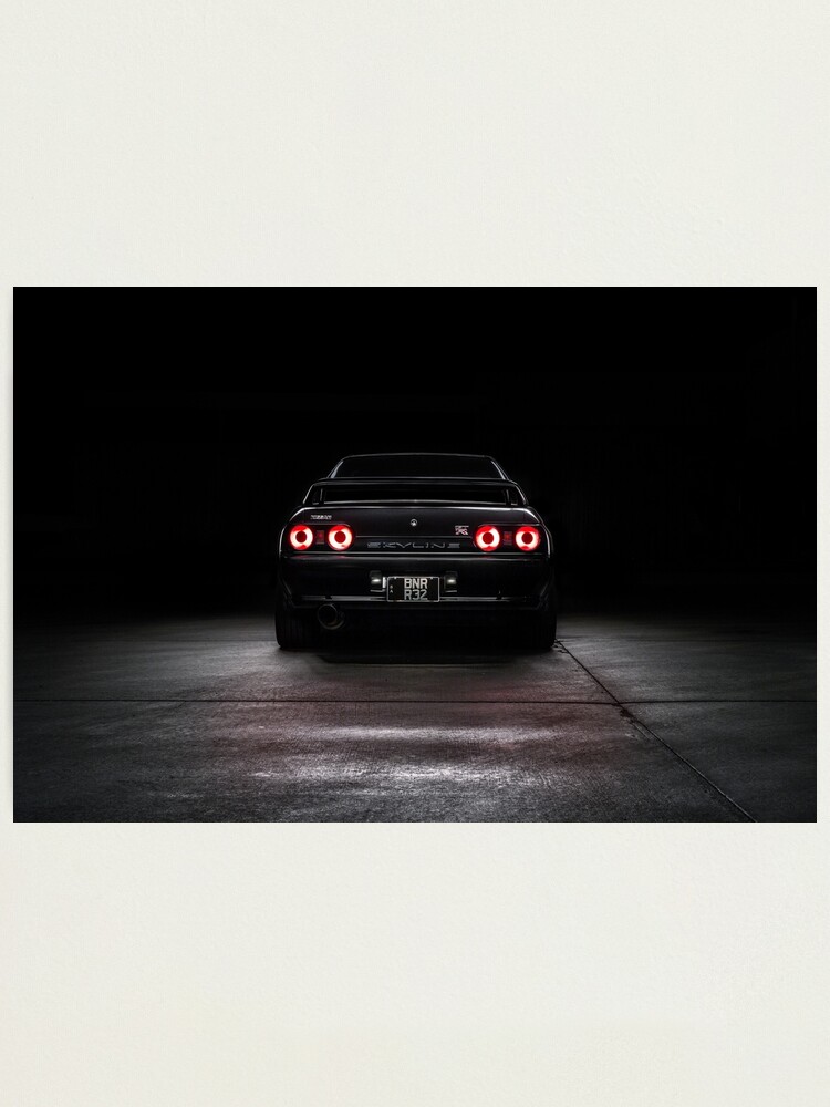 Black R32 Nissan Skyline Gtr Rear Lightpainted Photographic Print By Tjbphoto Redbubble