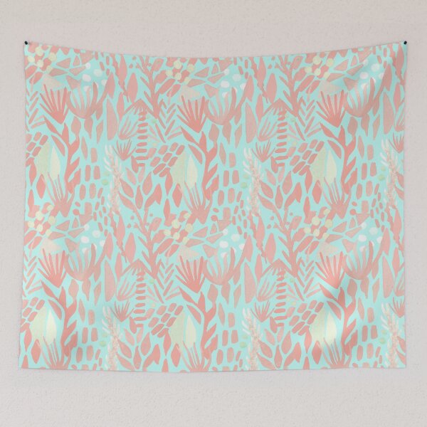 Item preview, The Garden Pattern in Coral & Aqua designed and sold by ashleyperry.