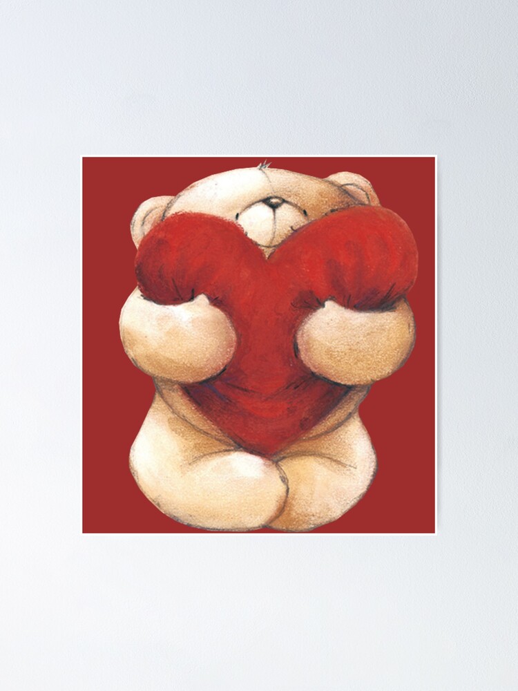 Póster « ilustración de un lindo oso de dibujos animados sosteniendo un  corazón rojo - Feliz Día de San Valentín Teddy Bear Heart Unisex» de  narjissmekran | Redbubble