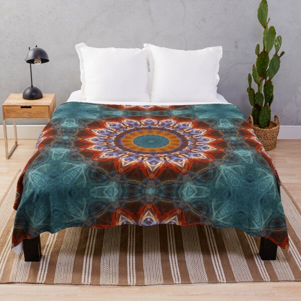 Item preview, Detailed mandala in teal, rust, and blue designed and sold by effervescence.