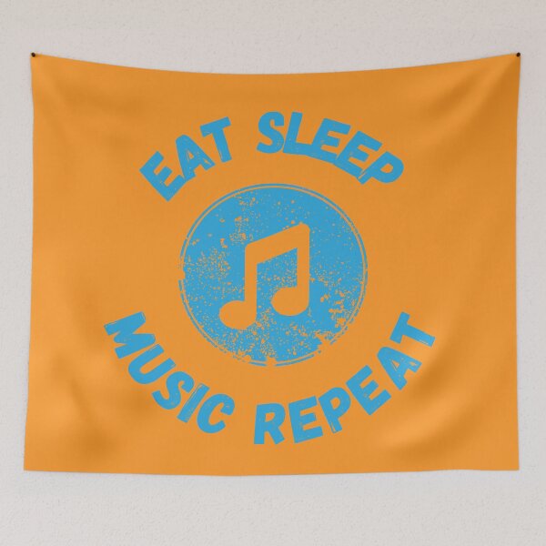 Item preview, Eat Sleep Music Repeat Quaver Distressed Grunge Effect Blue Letters In Orange designed and sold by LuckyKermit.