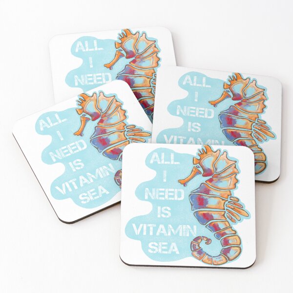 Item preview, Seahorse, All I need is vitamin sea, quote and cartoon designed and sold by DebbieJoyArt.
