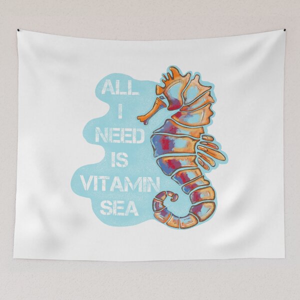 Item preview, Seahorse, All I need is vitamin sea, quote and cartoon designed and sold by DebbieJoyArt.
