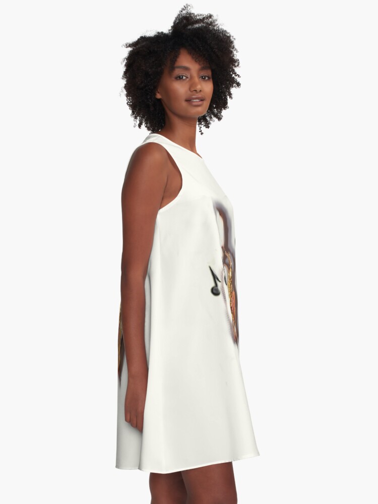 Alternate view of Abstract saxophone player, music , brass instruments A-Line Dress