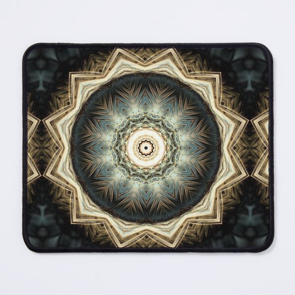 Item preview, Fractal 12-point star mandala in cream and green designed and sold by effervescence.