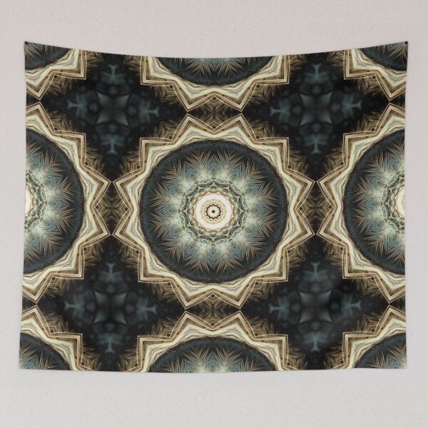Item preview, Fractal 12-point star mandala in cream and green designed and sold by effervescence.