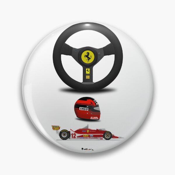 Item preview, Gilles Villeneuve Front 312T4 - Steering wheel, helmet and car print (white) designed and sold by JageOwen.