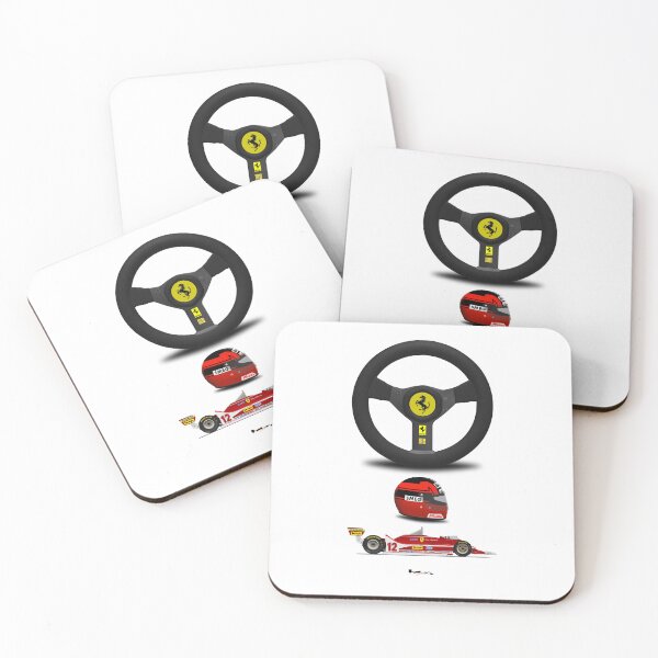 Item preview, Gilles Villeneuve Front 312T4 - Steering wheel, helmet and car print (white) designed and sold by JageOwen.