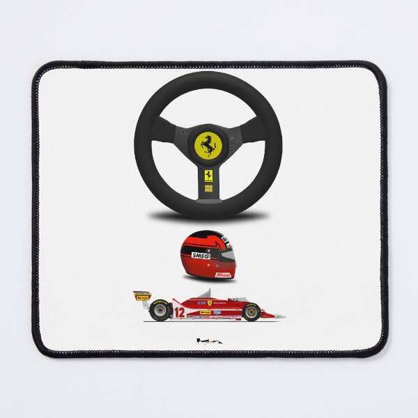 Item preview, Gilles Villeneuve Front 312T4 - Steering wheel, helmet and car print (white) designed and sold by JageOwen.