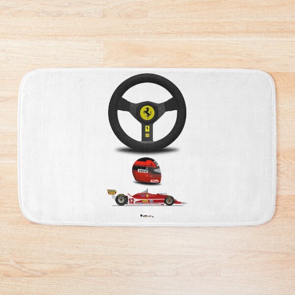 Item preview, Gilles Villeneuve Front 312T4 - Steering wheel, helmet and car print (white) designed and sold by JageOwen.