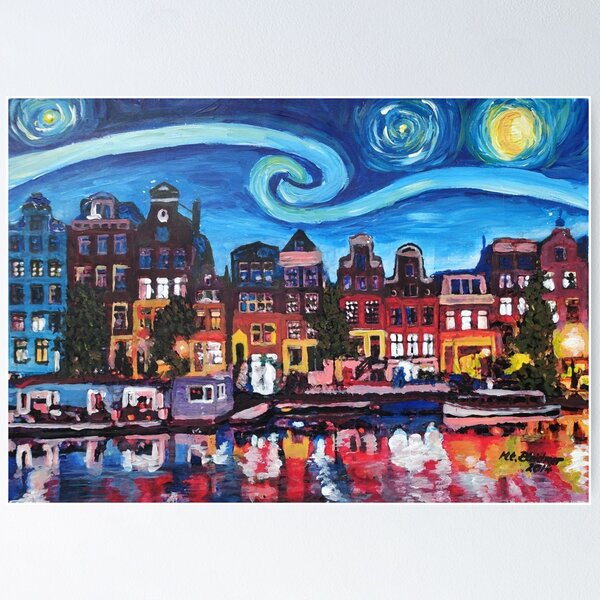 Item preview, Amsterdam Canal - Starry night Van Gogh inspirations designed and sold by artshop77.