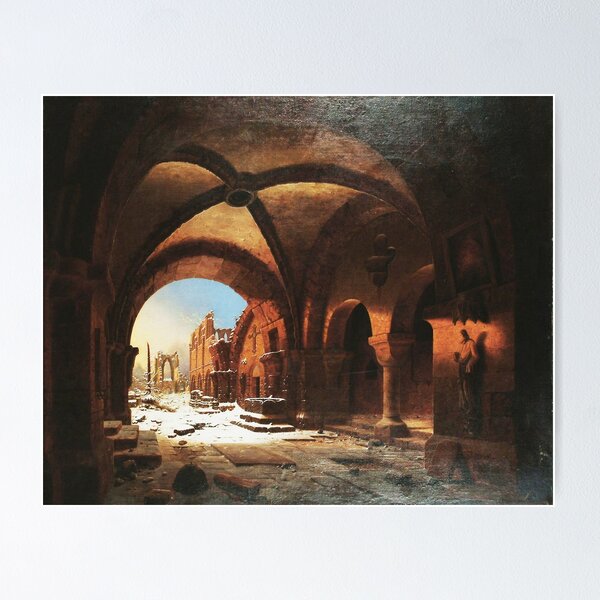 Item preview, Sunset upon Walkenried Cloisters Das Kloster Walkenried bei Sonnenuntergang - Carl Georg Adolph Hasenpflug  designed and sold by Vintage Designs +.