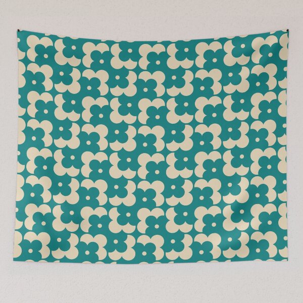 Item preview, Blomma, Cyan Retro Flower Pattern in Retro Color Style designed and sold by BesanoStyle.