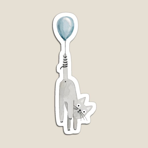 Funny watercolor grey cat with balloon. Magnet