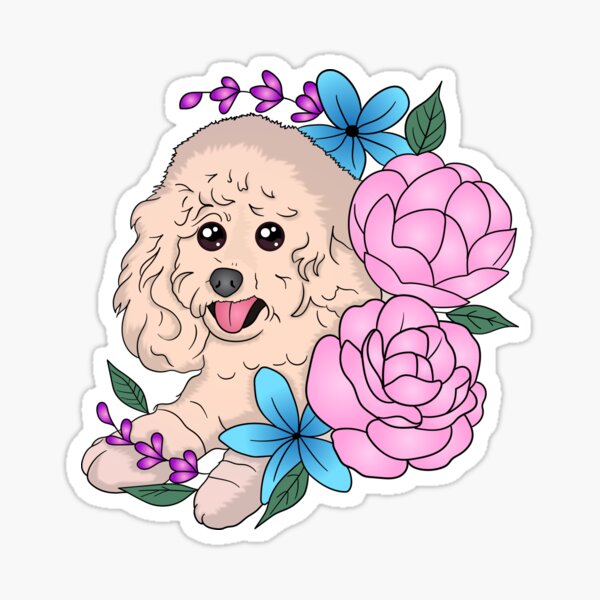 Miniature Poodle with Flowers Sticker