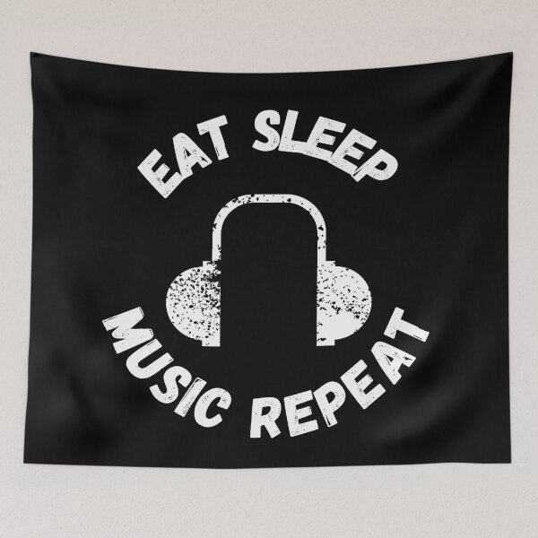 Item preview, Eat Sleep Music Repeat Headphones Distressed Grunge Effect In Black designed and sold by LuckyKermit.