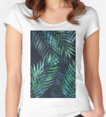 Dark green palms leaves pattern Women's Fitted Scoop T-Shirt