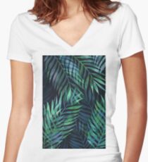 Dark green palms leaves pattern Fitted V-Neck T-Shirt