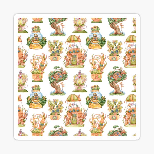 Item preview, Colorful Fairy Tale Houses Pattern designed and sold by NoPlanB.