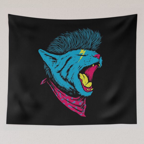 Item preview, Punk Rock Cat With Lighting Bolt & Mohawk designed and sold by RecklessPrints.