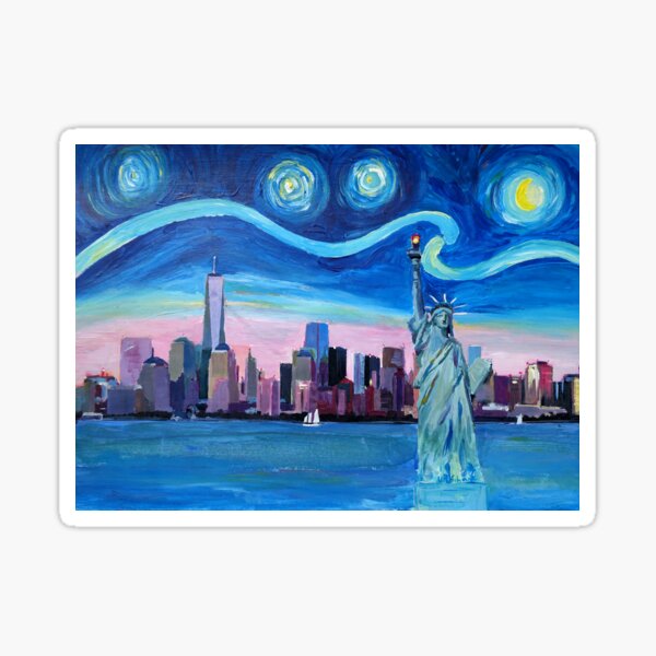 Aperçu de l'œuvre Nuit étoilée sur Manhattan avec Statue de la Liberté et WTC créée et vendue par artshop77.