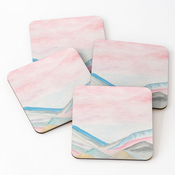 Item preview, Pink Sky and Colorful Mountains - Watercolor Painting designed and sold by MazerolleArt.