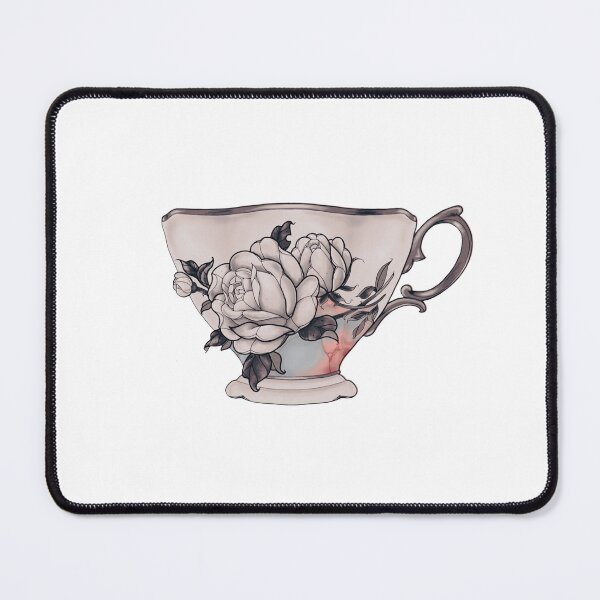Item preview, Black and white Vintage Rose Tea Cup turquoise gem designed and sold by Bekka Luna.